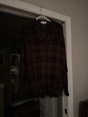 Bella Dahl army green and Black Plaid Button-Down Shirt